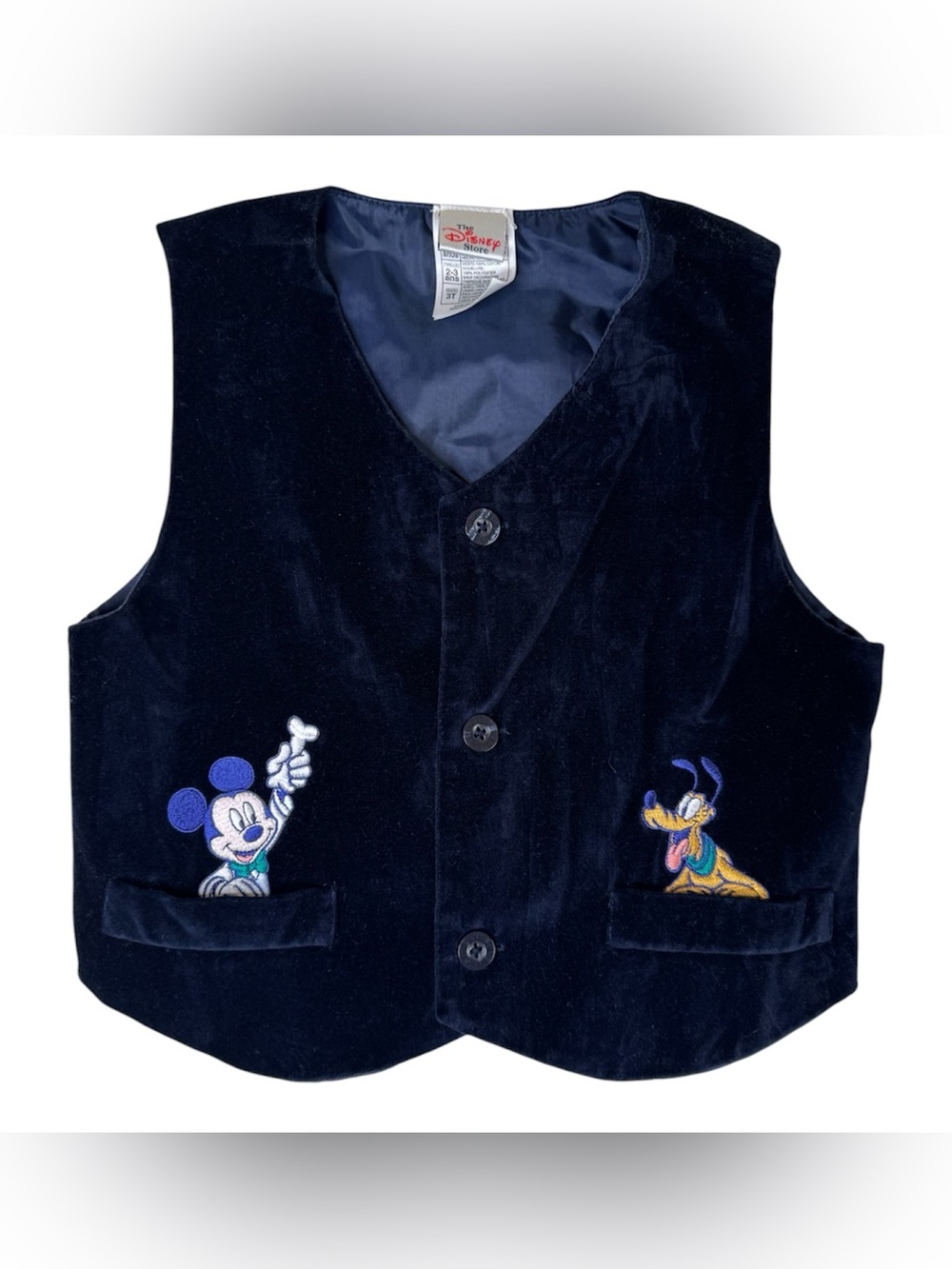 VTG The Disney Store Mickey Mouse Pluto Velour 2-Button Vest Toddler Size 3T